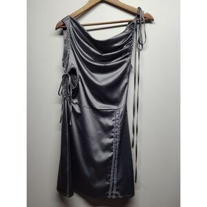New Urban Outfitters Zemeta Mini Dress Women Size S Silver Satin Retro Y2K  90s